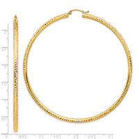 14k Lightweight 3mm Diamond-cut Hoop Earrings-TC1014