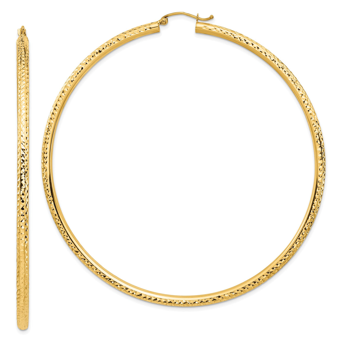 14k Lightweight 3mm Diamond-cut Hoop Earrings-TC1014