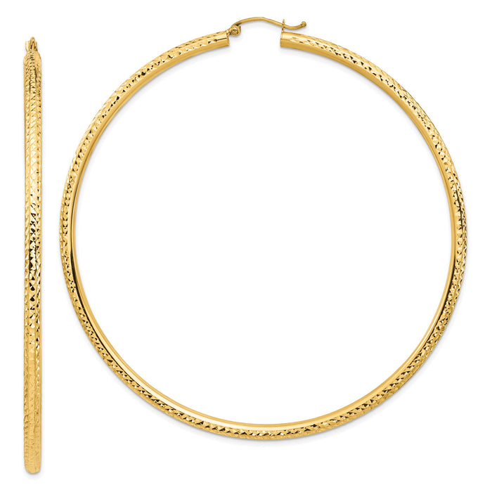 14k Lightweight 3mm Diamond-cut Hoop Earrings-TC1014