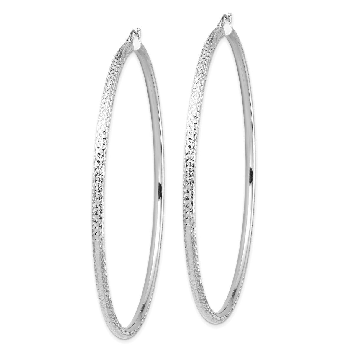 14k White Gold Lightweight 3mm Diamond-cut Hoop Earrings-TC1014W