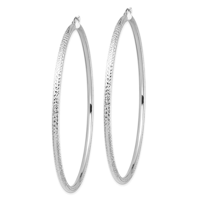 14k White Gold Lightweight 3mm Diamond-cut Hoop Earrings-TC1014W