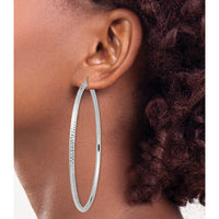 14k White Gold Lightweight 3mm Diamond-cut Hoop Earrings-TC1014W