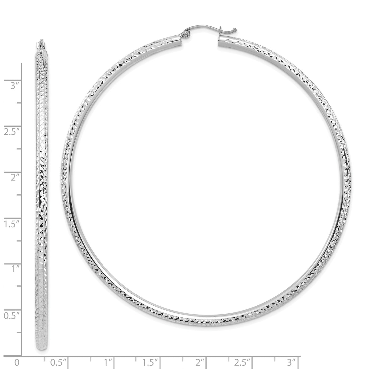 14k White Gold Lightweight 3mm Diamond-cut Hoop Earrings-TC1014W
