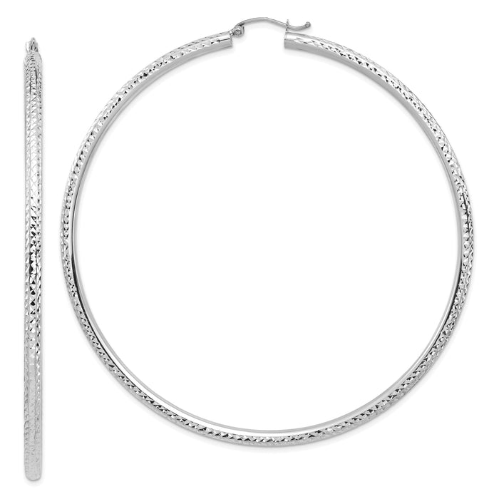 14k White Gold Lightweight 3mm Diamond-cut Hoop Earrings-TC1014W
