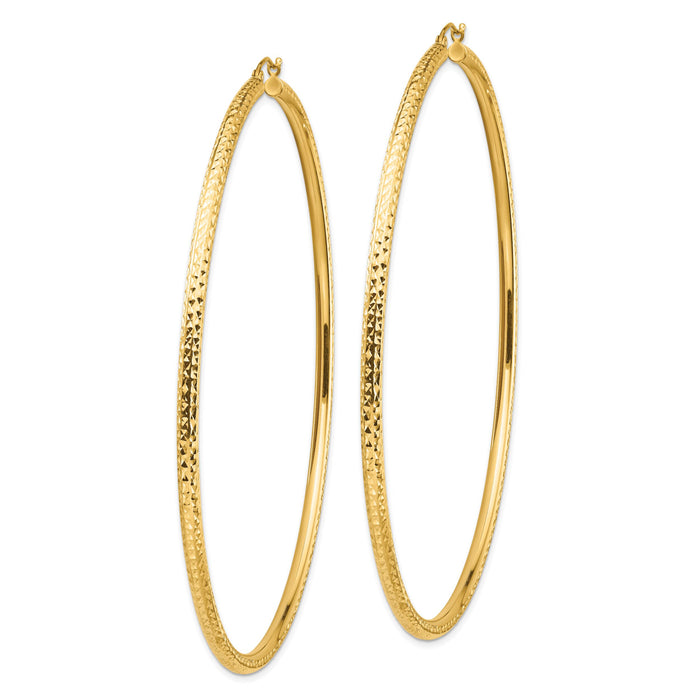 14k Lightweight 3mm Diamond-cut Hoop Earrings-TC1015