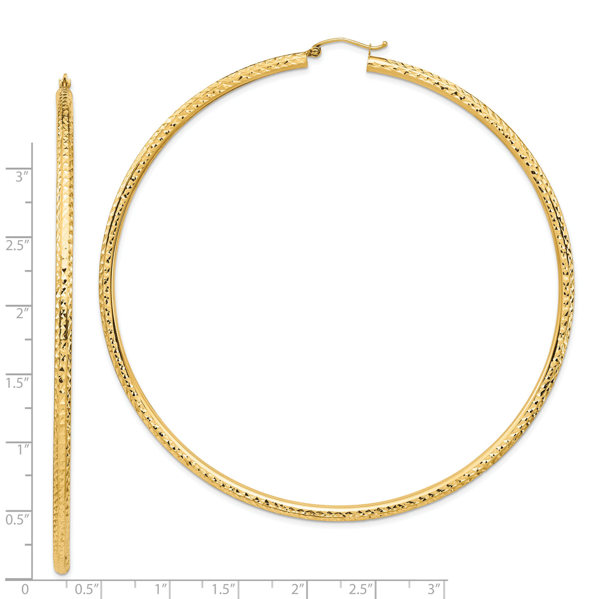 14k Lightweight 3mm Diamond-cut Hoop Earrings-TC1015