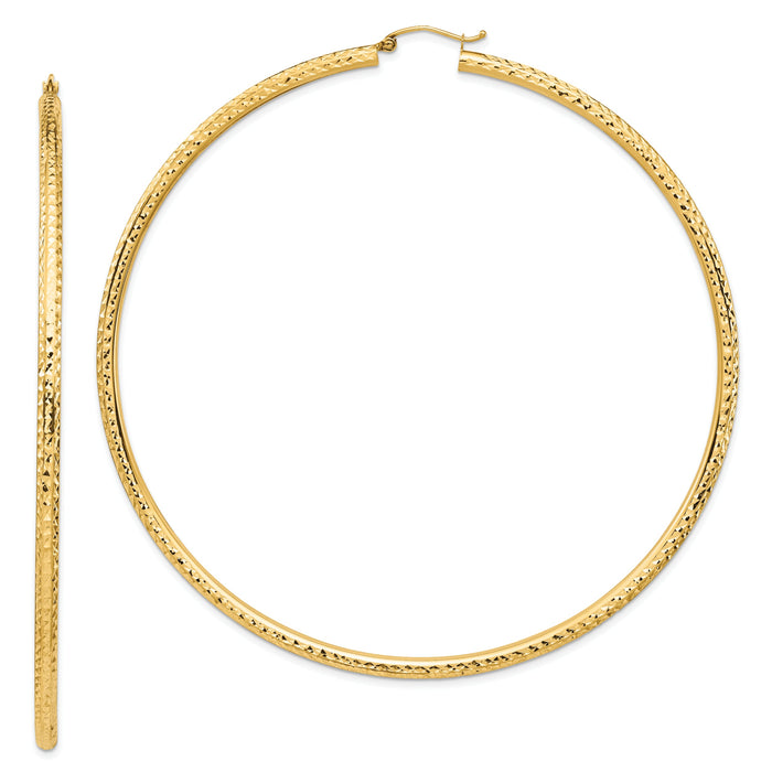 14k Lightweight 3mm Diamond-cut Hoop Earrings-TC1015