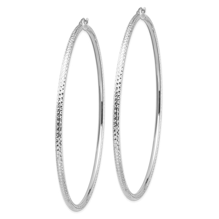 14k White Gold Lightweight 3mm Diamond-cut Hoop Earrings-TC1015W