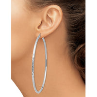 14k White Gold Lightweight 3mm Diamond-cut Hoop Earrings-TC1015W