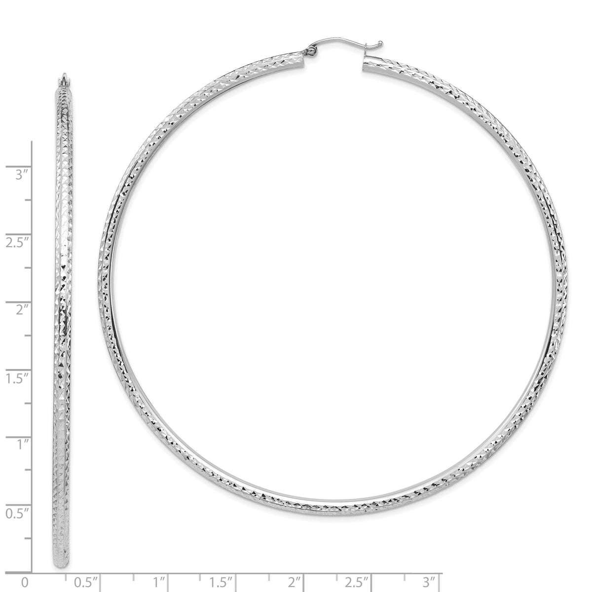 14k White Gold Lightweight 3mm Diamond-cut Hoop Earrings-TC1015W