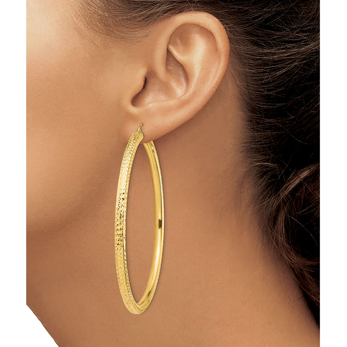 14k Diamond-cut 4x70mm Lightweight Tube Hoop Earrings-TC1020