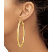14k Diamond-cut 4x70mm Lightweight Tube Hoop Earrings-TC1020