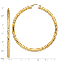 14k Diamond-cut 4x70mm Lightweight Tube Hoop Earrings-TC1020