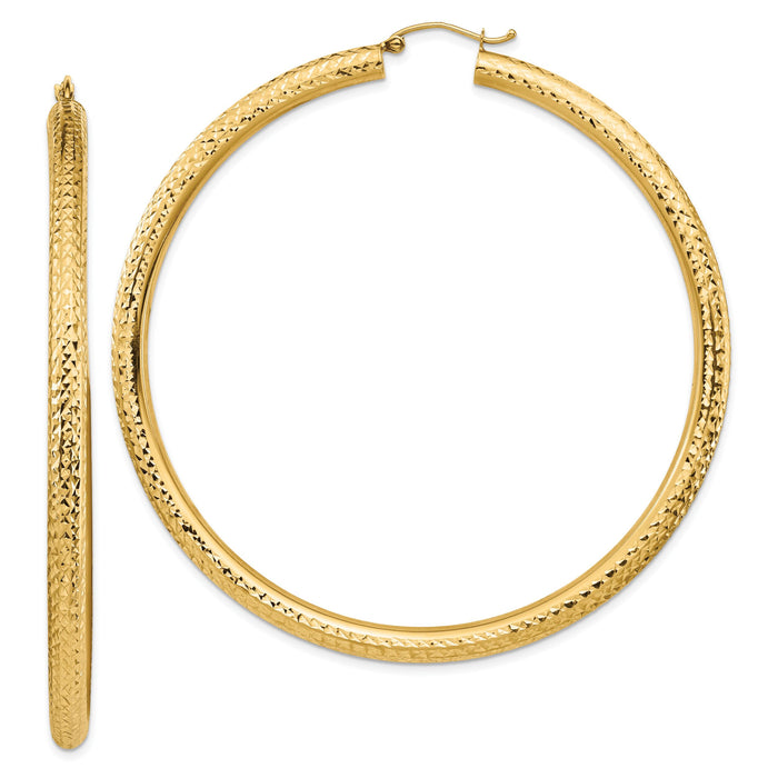 14k Diamond-cut 4x70mm Lightweight Tube Hoop Earrings-TC1020