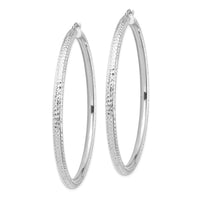 14k White Gold Diamond-cut 4x70mm Lightweight Tube Hoop Earrings-TC1020W