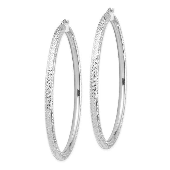 14k White Gold Diamond-cut 4x70mm Lightweight Tube Hoop Earrings-TC1020W