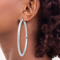14k White Gold Diamond-cut 4x70mm Lightweight Tube Hoop Earrings-TC1020W