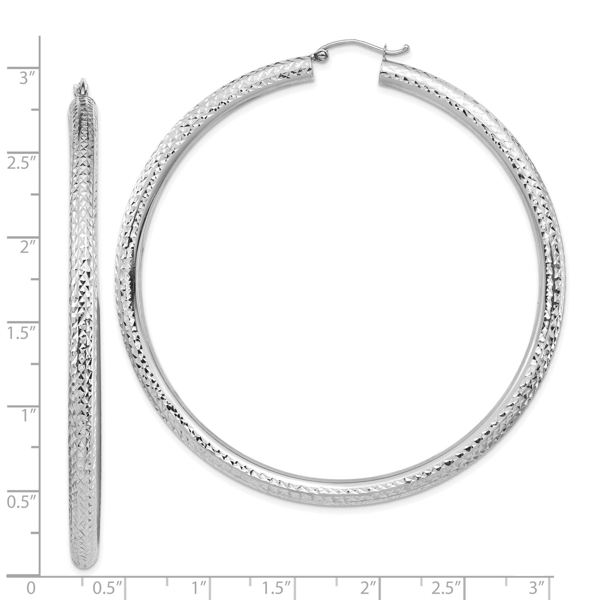 14k White Gold Diamond-cut 4x70mm Lightweight Tube Hoop Earrings-TC1020W