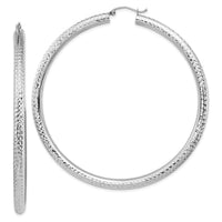 14k White Gold Diamond-cut 4x70mm Lightweight Tube Hoop Earrings-TC1020W