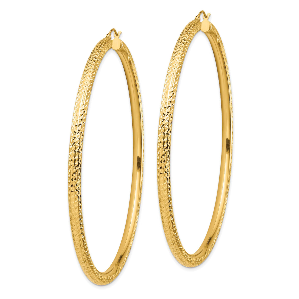 14k Diamond-cut 4x80mm Lightweight Tube Hoop Earrings-TC1021
