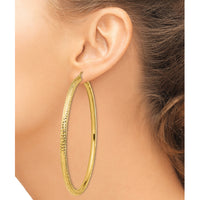 14k Diamond-cut 4x80mm Lightweight Tube Hoop Earrings-TC1021