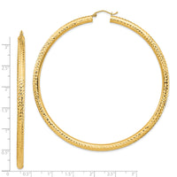 14k Diamond-cut 4x80mm Lightweight Tube Hoop Earrings-TC1021