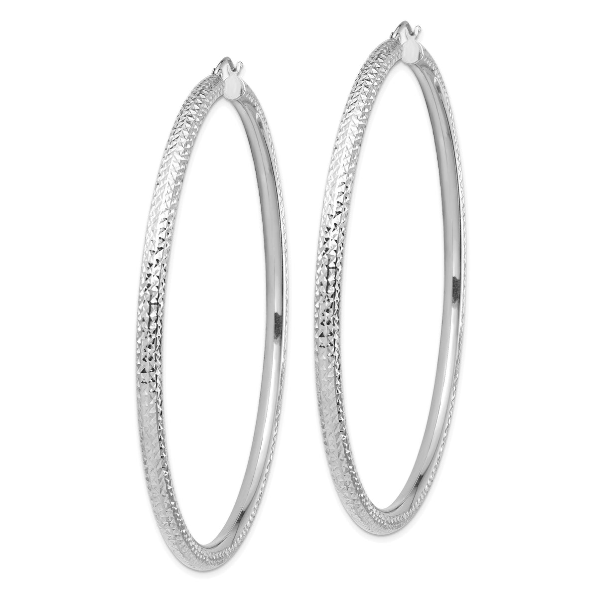 14k White Gold Diamond-cut 4x80mm Lightweight Tube Hoop Earrings-TC1021W