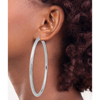 14k White Gold Diamond-cut 4x80mm Lightweight Tube Hoop Earrings-TC1021W