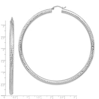 14k White Gold Diamond-cut 4x80mm Lightweight Tube Hoop Earrings-TC1021W