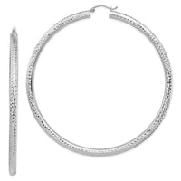 14k White Gold Diamond-cut 4x80mm Lightweight Tube Hoop Earrings-TC1021W