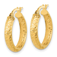 14K Polished and Diamond-cut Inside and Out Fancy Hoop Earrings-TC1023