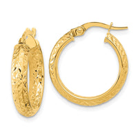14K Polished and Diamond-cut Inside and Out Fancy Hoop Earrings-TC1023