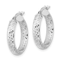 14K White Gold Polished and Diamond-cut Inside and Out Fancy Hoop Earrings-TC1023W