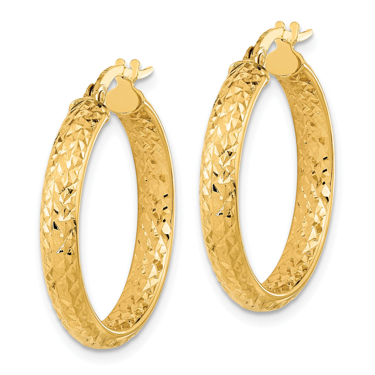 14K Polished and Diamond-cut Inside and Out Fancy Hoop Earrings-TC1024