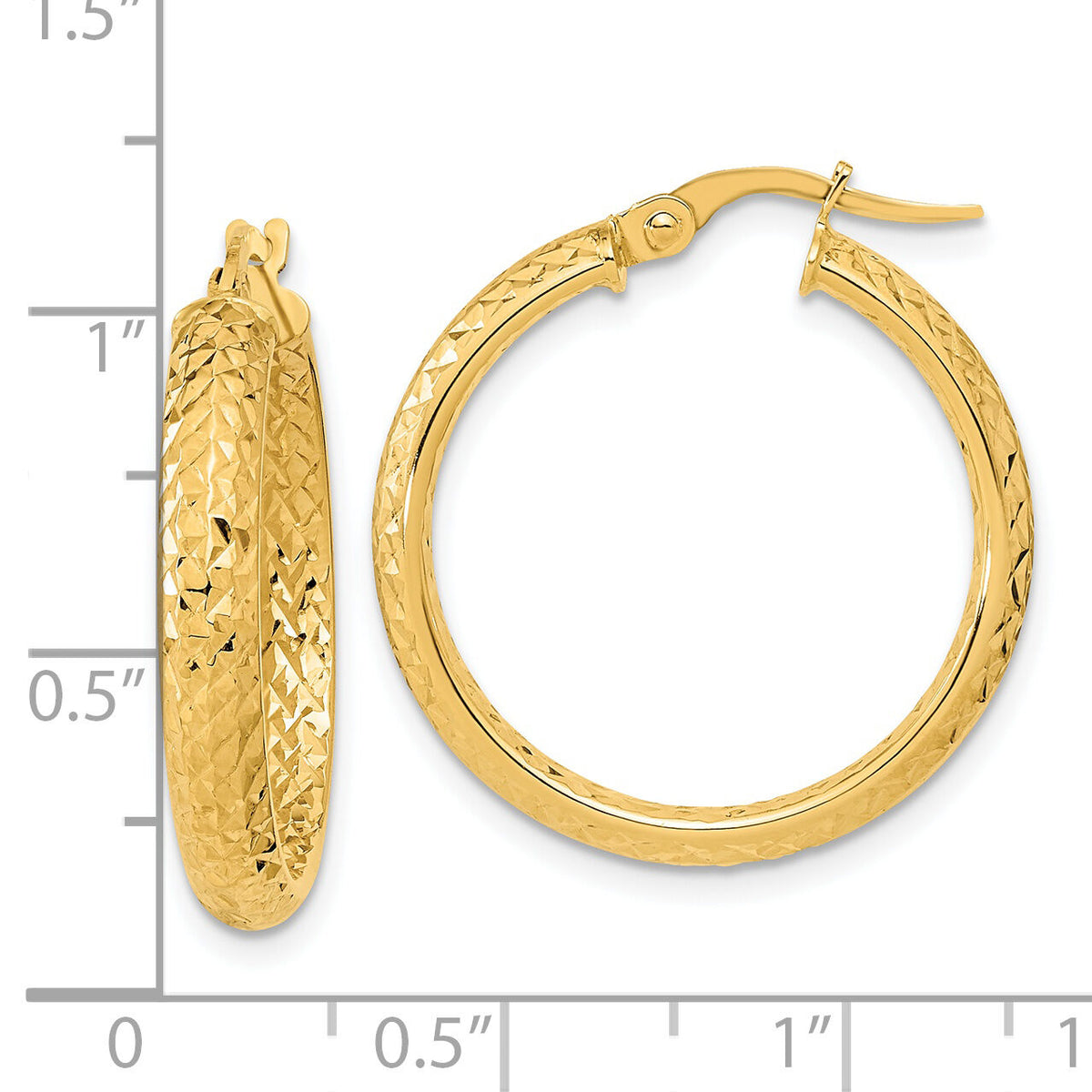 14K Polished and Diamond-cut Inside and Out Fancy Hoop Earrings-TC1024