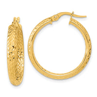 14K Polished and Diamond-cut Inside and Out Fancy Hoop Earrings-TC1024