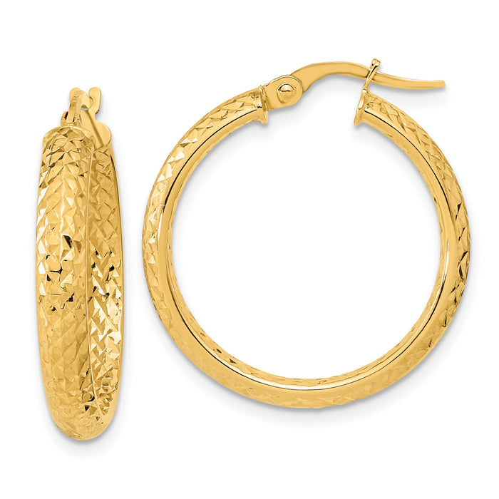 14K Polished and Diamond-cut Inside and Out Fancy Hoop Earrings-TC1024