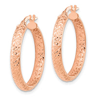 14K Rose Polished and Diamond-cut Fancy Hoop Earrings-TC1024R