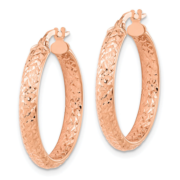 14K Rose Polished and Diamond-cut Fancy Hoop Earrings-TC1024R