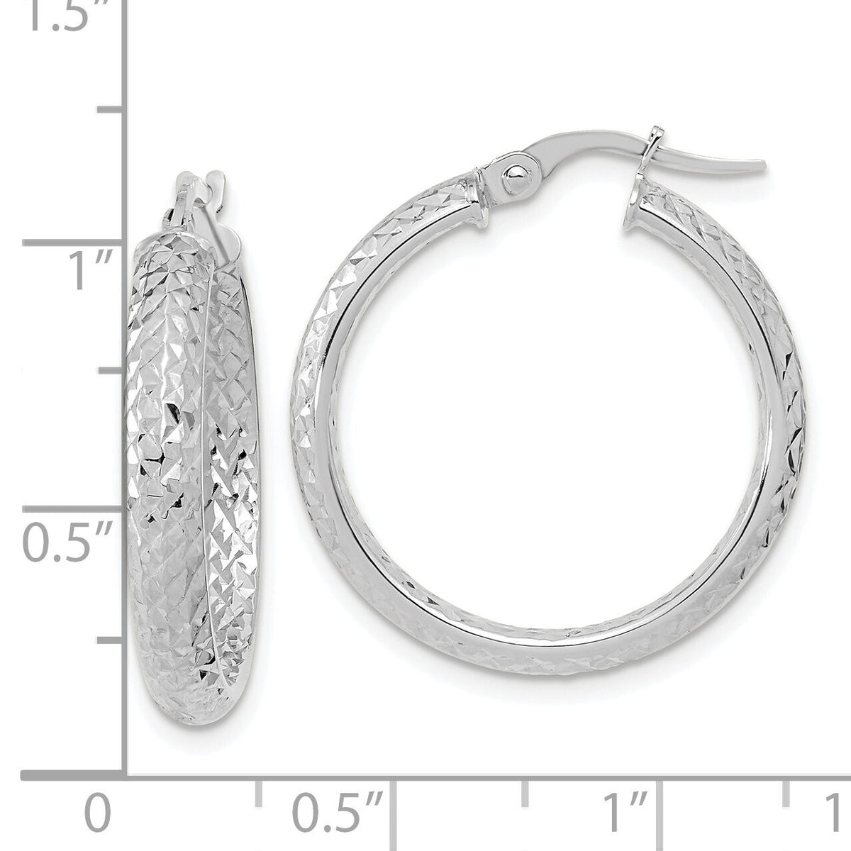 14K White Gold Polished and Diamond-cut Inside and Out Fancy Hoop Earrings-TC1024W