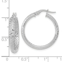 14K White Gold Polished and Diamond-cut Inside and Out Fancy Hoop Earrings-TC1024W