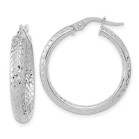 14K White Gold Polished and Diamond-cut Inside and Out Fancy Hoop Earrings-TC1024W