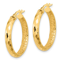 14K Polished and Textured Diamond-cut Inside Fancy Hoop Earrings-TC1025