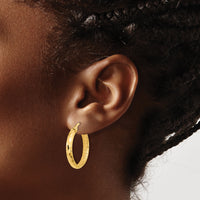 14K Polished and Textured Diamond-cut Inside Fancy Hoop Earrings-TC1025