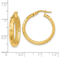 14K Polished and Textured Diamond-cut Inside Fancy Hoop Earrings-TC1025