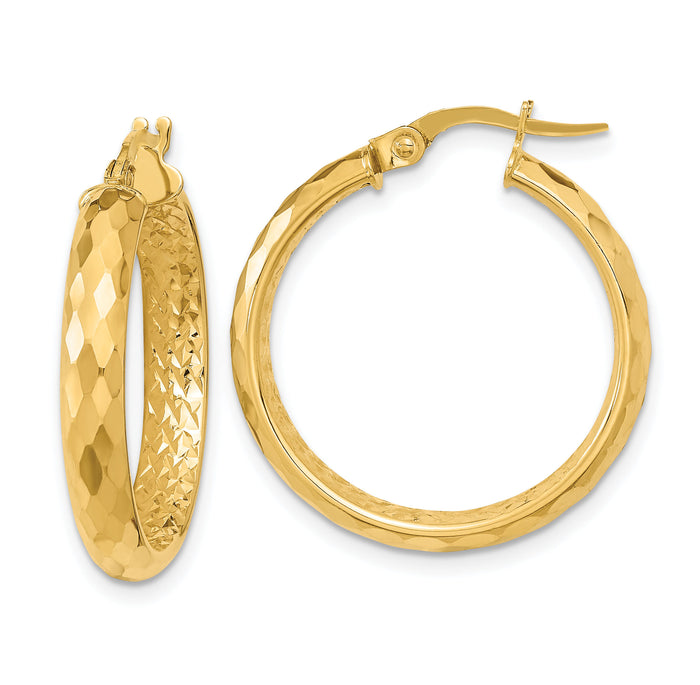 14K Polished and Textured Diamond-cut Inside Fancy Hoop Earrings-TC1025