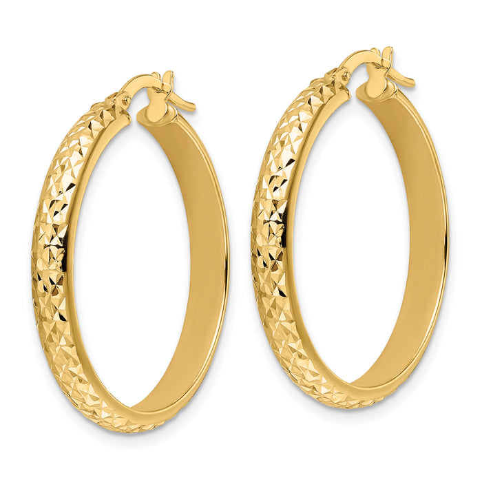 14K Polished Diamond Cut Hoop Earrings-TC1027