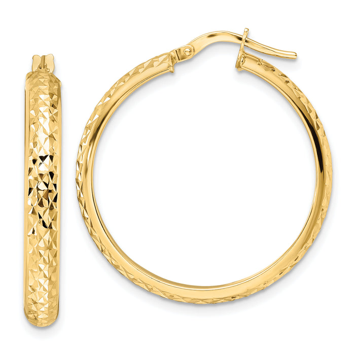 14K Polished Diamond Cut Hoop Earrings-TC1027