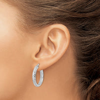 14K White Gold Diamond Cut Hoop Earrings-TC1028