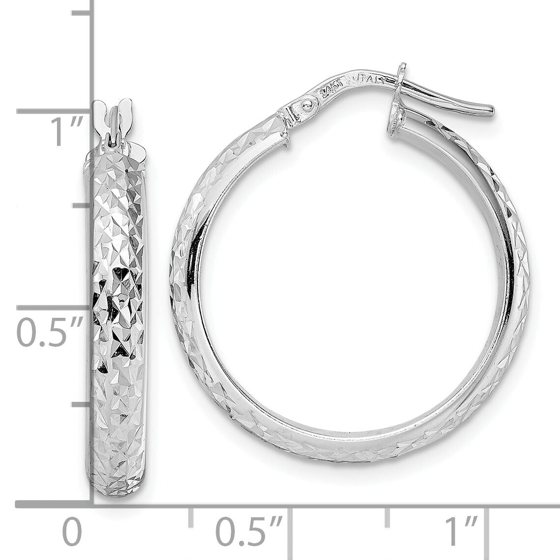 14K White Gold Diamond Cut Hoop Earrings-TC1028